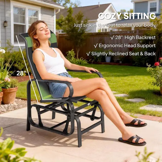 Alt view image 5 of 7 - Outdoor Glider Chair Set of 2, Smooth Gliding Mechanism Black | Gliders for Outside Patio, Lightweight Construction, Backyard