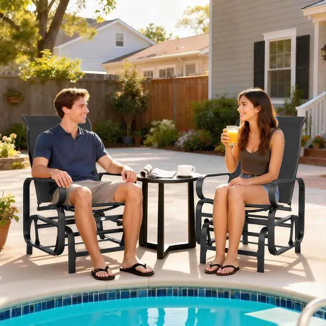 Alt view image 7 of 7 - Outdoor Glider Chair Set of 2, Smooth Gliding Mechanism Black | Gliders for Outside Patio, Lightweight Construction, Backyard