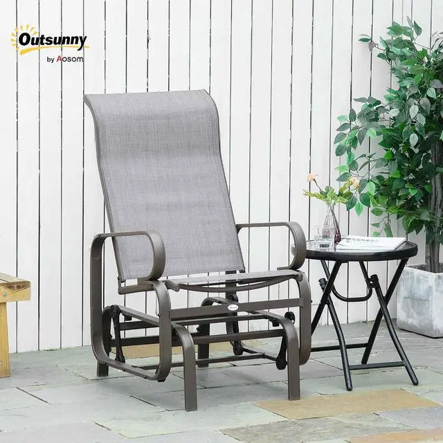 Alt view image 2 of 7 - Outdoor Glider Chair, Smooth Gliding Mechanism, Gray | Smooth Gliding Mechanism, Lightweight Construction, Patio, Backyard