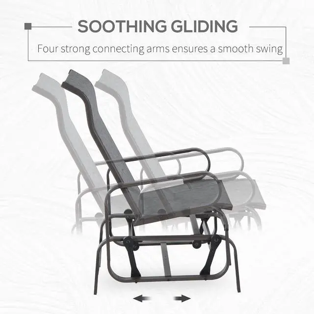 Alt view image 4 of 7 - Outdoor Glider Chair, Smooth Gliding Mechanism, Gray | Smooth Gliding Mechanism, Lightweight Construction, Patio, Backyard