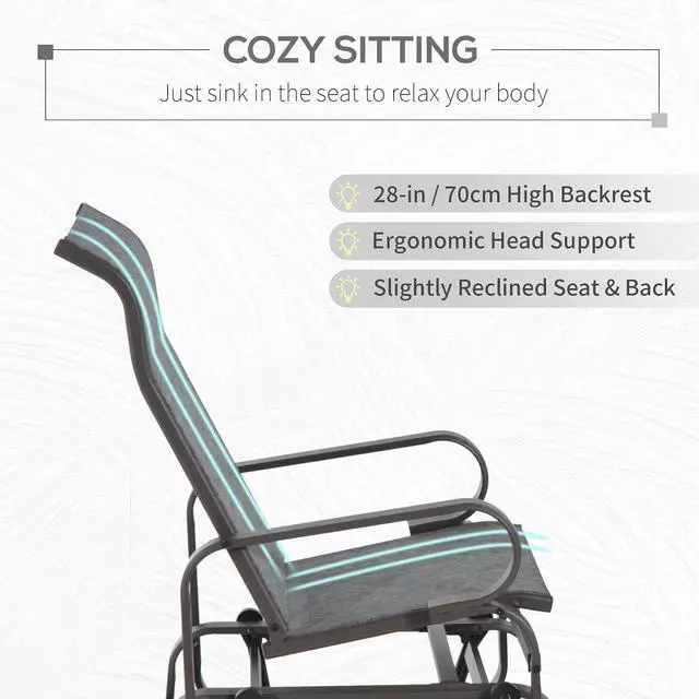 Alt view image 5 of 7 - Outdoor Glider Chair, Smooth Gliding Mechanism, Gray | Smooth Gliding Mechanism, Lightweight Construction, Patio, Backyard