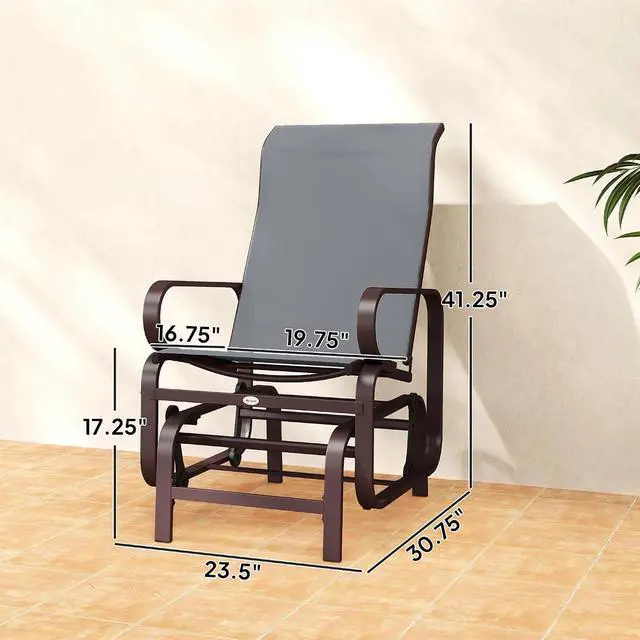 Alt view image 3 of 7 - Outdoor Glider Chair Set of 2, Smooth Gliding Mechanism, Gray | Gliders for Outside Patio, Lightweight Construction, Backyard