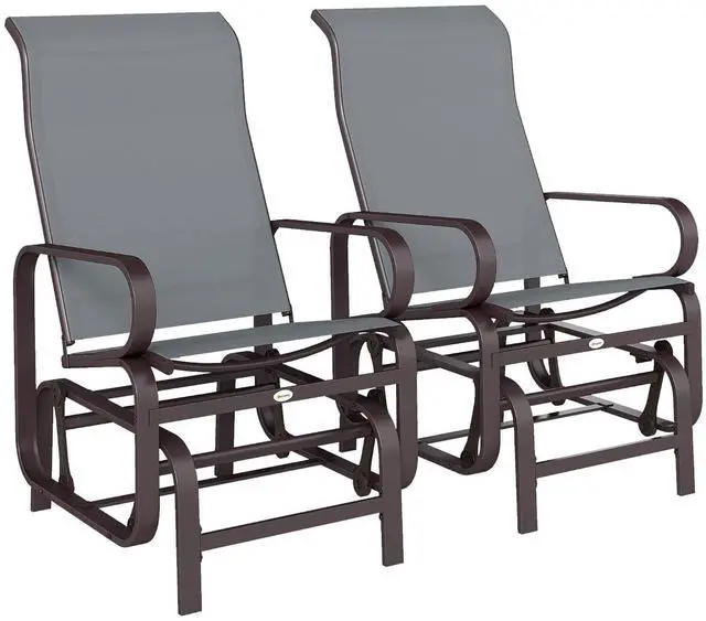 Main image of Outdoor Glider Chair Set of 2, Smooth Gliding Mechanism, Gray | Gliders for Outside Patio, Lightweight Construction, Backyard