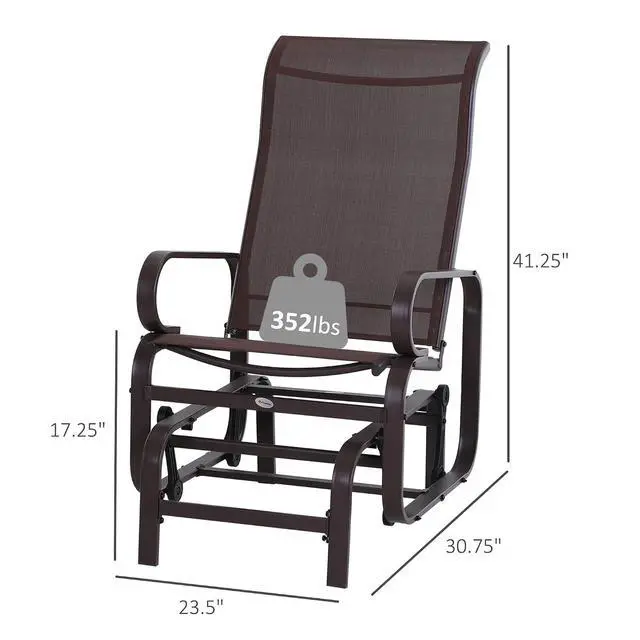 Alt view image 3 of 7 - Outdoor Glider Chair, Smooth Gliding Mechanism, Brown | Gliders for Outside Patio, Lightweight Construction, Backyard
