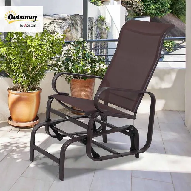 Alt view image 2 of 7 - Outdoor Glider Chair, Smooth Gliding Mechanism, Brown | Gliders for Outside Patio, Lightweight Construction, Backyard