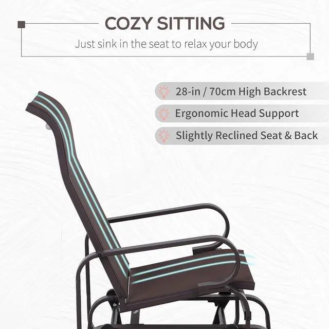 Alt view image 5 of 7 - Outdoor Glider Chair, Smooth Gliding Mechanism, Brown | Gliders for Outside Patio, Lightweight Construction, Backyard