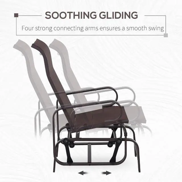 Alt view image 4 of 7 - Outdoor Glider Chair, Smooth Gliding Mechanism, Brown | Gliders for Outside Patio, Lightweight Construction, Backyard