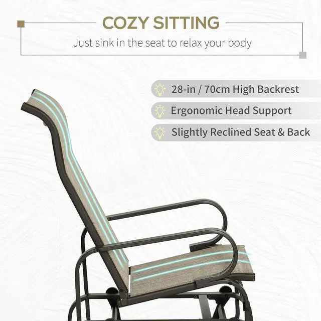Alt view image 5 of 7 - Outdoor Glider Chair, Smooth Gliding Mechanism, Tan | Smooth Gliding Mechanism, Lightweight Construction, Backyard