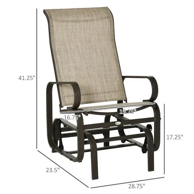Alt view image 3 of 7 - Outdoor Glider Chair, Smooth Gliding Mechanism, Tan | Smooth Gliding Mechanism, Lightweight Construction, Backyard