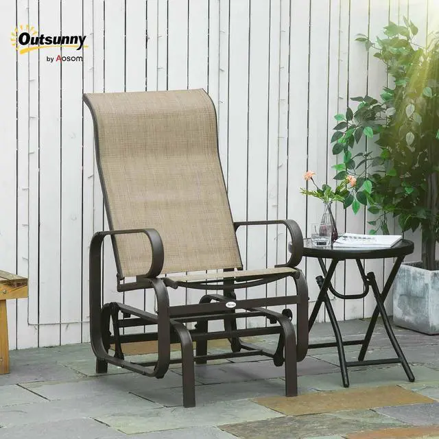 Alt view image 2 of 7 - Outdoor Glider Chair, Smooth Gliding Mechanism, Tan | Smooth Gliding Mechanism, Lightweight Construction, Backyard