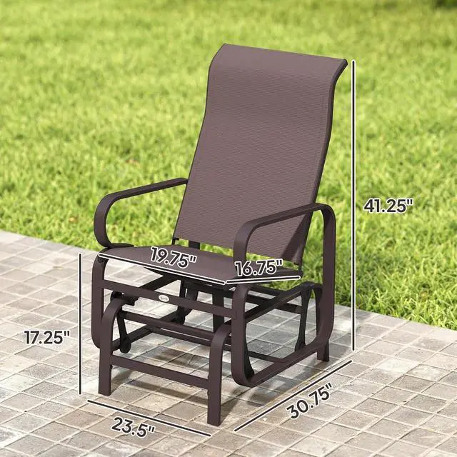 Alt view image 3 of 7 - Outdoor Glider Chair Set of 2, Smooth Gliding Mechanism, Brown | Gliders for Outside Patio, Lightweight Construction, Backyard