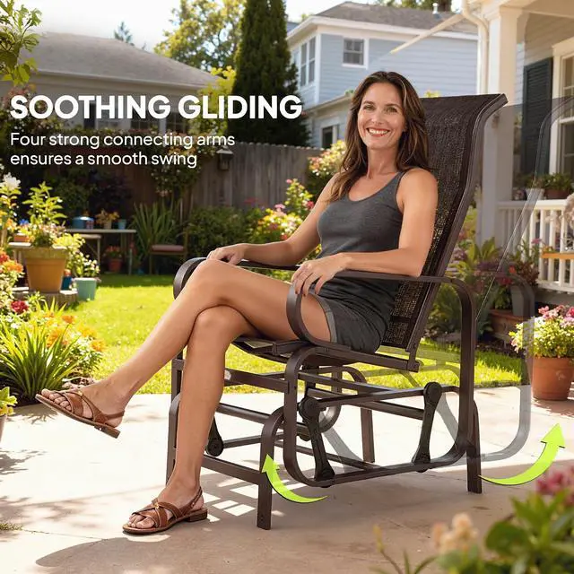 Alt view image 4 of 7 - Outdoor Glider Chair Set of 2, Smooth Gliding Mechanism, Brown | Gliders for Outside Patio, Lightweight Construction, Backyard