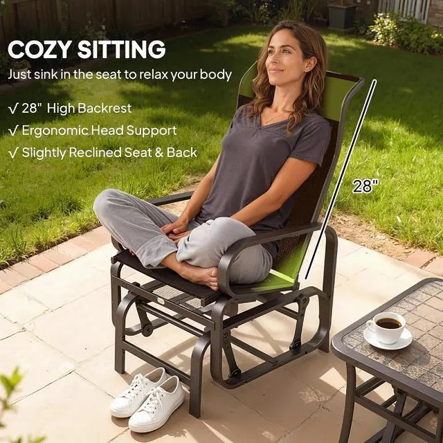 Alt view image 5 of 7 - Outdoor Glider Chair Set of 2, Smooth Gliding Mechanism, Brown | Gliders for Outside Patio, Lightweight Construction, Backyard