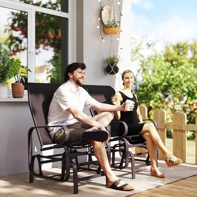 Alt view image 7 of 7 - Outdoor Glider Chair Set of 2, Smooth Gliding Mechanism, Brown | Gliders for Outside Patio, Lightweight Construction, Backyard