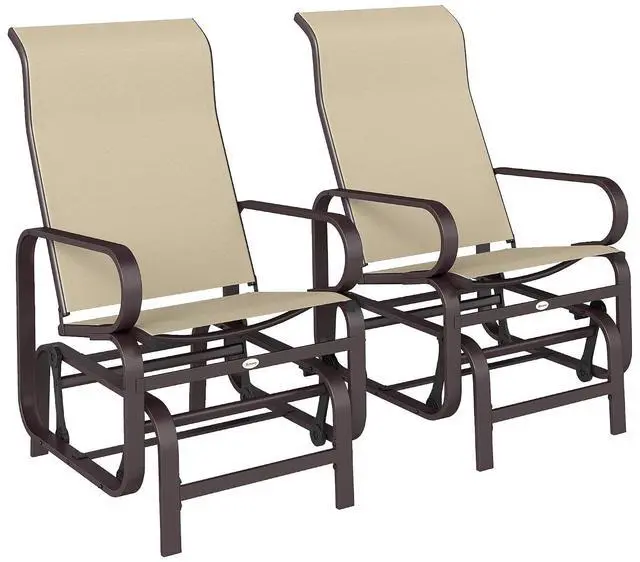 Main image of Outdoor Glider Chair Set of 2, Smooth Gliding Mechanism, Khaki | Gliders for Outside Patio, Lightweight Construction, Backyard