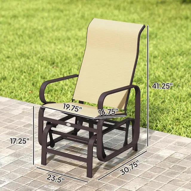 Alt view image 3 of 7 - Outdoor Glider Chair Set of 2, Smooth Gliding Mechanism, Khaki | Gliders for Outside Patio, Lightweight Construction, Backyard