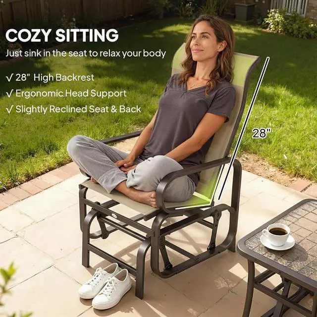 Alt view image 5 of 7 - Outdoor Glider Chair Set of 2, Smooth Gliding Mechanism, Khaki | Gliders for Outside Patio, Lightweight Construction, Backyard