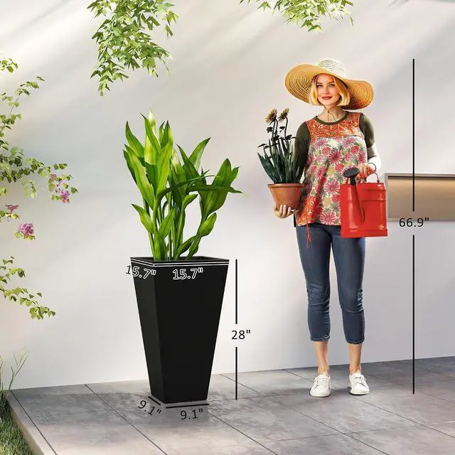 Alt view image 3 of 7 - 28 in Tall Planters for Outdoor Plants, Set of 3, Black | Set of 3, Taper Planters, Indoor Grande Plant Pots, Front Porch Decor, Flower Pots