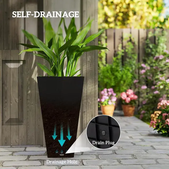 Alt view image 5 of 7 - 28 in Tall Planters for Outdoor Plants, Set of 3, Black | Set of 3, Taper Planters, Indoor Grande Plant Pots, Front Porch Decor, Flower Pots