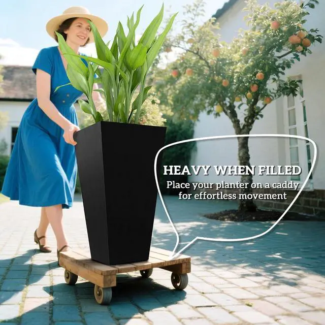 Alt view image 4 of 7 - 28 in Tall Planters for Outdoor Plants, Set of 3, Black | Set of 3, Taper Planters, Indoor Grande Plant Pots, Front Porch Decor, Flower Pots