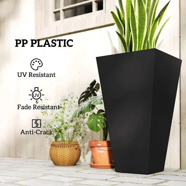 Alt view image 6 of 7 - 28 in Tall Planters for Outdoor Plants, Set of 3, Black | Set of 3, Taper Planters, Indoor Grande Plant Pots, Front Porch Decor, Flower Pots