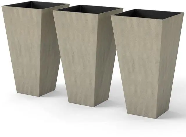 Main image of 28 in Tall Planters for Outdoor Plants with Drainage Holes, Grey | Set of 3, Taper Planters, Indoor Grande Plant Pots, Front Porch Decor, Flower Pots