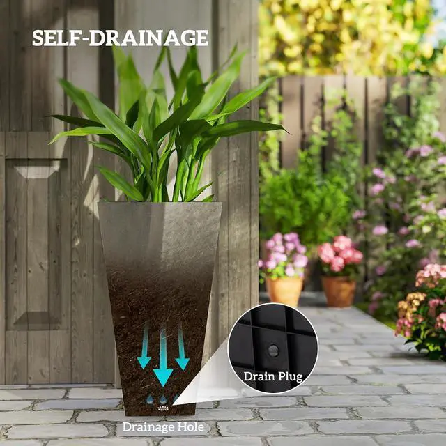 Alt view image 5 of 7 - 28 in Tall Planters for Outdoor Plants with Drainage Holes, Grey | Set of 3, Taper Planters, Indoor Grande Plant Pots, Front Porch Decor, Flower Pots