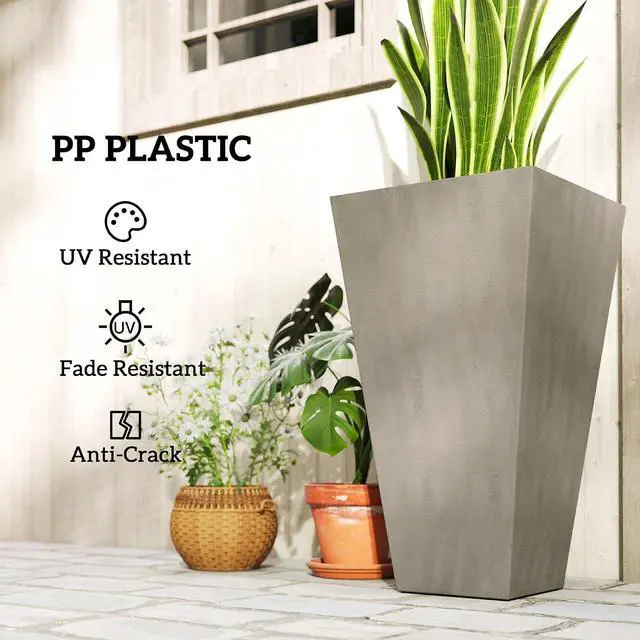 Alt view image 6 of 7 - 28 in Tall Planters for Outdoor Plants with Drainage Holes, Grey | Set of 3, Taper Planters, Indoor Grande Plant Pots, Front Porch Decor, Flower Pots