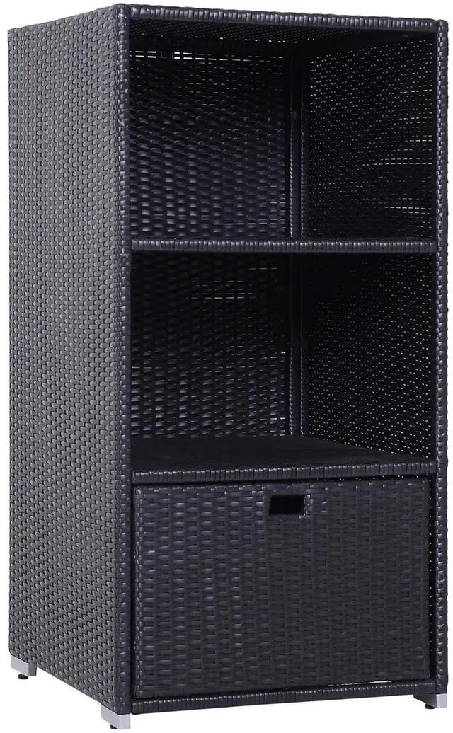 Main image of Valet Pool Towel Rack Waterproof Hot Tub Organizer Dark Brown | PE Plastic Rattan Wicker, Indoor Outdoor Spa Accessory Storage, 2 Shelves, 8 Basket Drawer