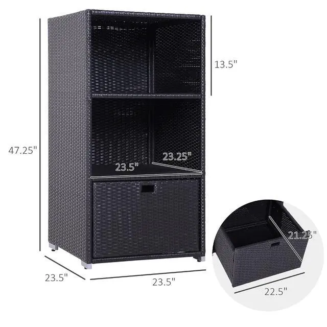 Alt view image 3 of 7 - Valet Pool Towel Rack Waterproof Hot Tub Organizer Dark Brown | PE Plastic Rattan Wicker, Indoor Outdoor Spa Accessory Storage, 2 Shelves, 8 Basket Drawer