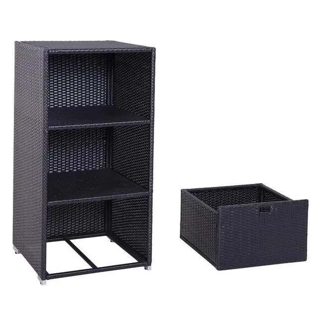 Alt view image 7 of 7 - Valet Pool Towel Rack Waterproof Hot Tub Organizer Dark Brown | PE Plastic Rattan Wicker, Indoor Outdoor Spa Accessory Storage, 2 Shelves, 8 Basket Drawer