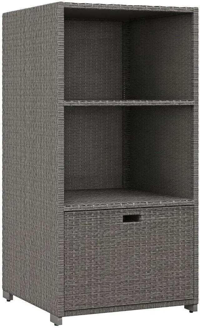 Main image of Valet Pool Towel Rack Waterproof Hot Tub Organizer Dark Gray | PE Plastic Rattan Wicker, Indoor Outdoor Spa Accessory Storage, 2 Shelves, 6 Basket Drawer