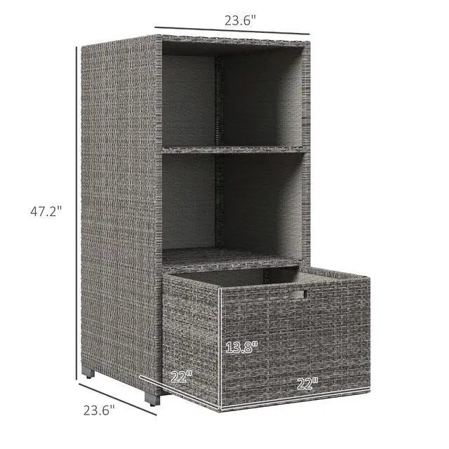 Alt view image 3 of 7 - Valet Pool Towel Rack Waterproof Hot Tub Organizer Dark Gray | PE Plastic Rattan Wicker, Indoor Outdoor Spa Accessory Storage, 2 Shelves, 6 Basket Drawer