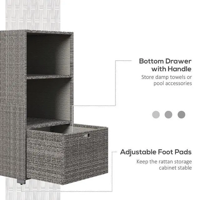 Alt view image 6 of 7 - Valet Pool Towel Rack Waterproof Hot Tub Organizer Dark Gray | PE Plastic Rattan Wicker, Indoor Outdoor Spa Accessory Storage, 2 Shelves, 6 Basket Drawer