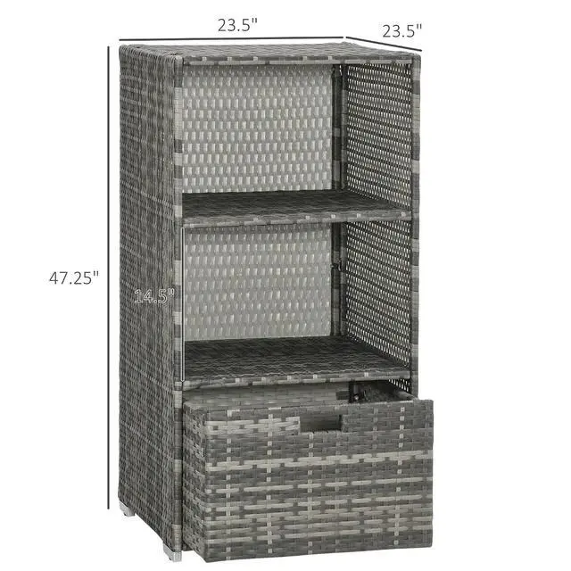 Alt view image 3 of 7 - Valet Pool Towel Rack Waterproof Hot Tub Organizer Gray | PE Plastic Rattan Wicker, Indoor Outdoor Spa Accessory Storage, 2 Shelves, 1 Basket Drawer