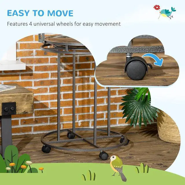 Alt view image 5 of 7 - PawHut Parrot Stand Large Bird Perch Stand with Toy Hook & 3 Ladders, Parrot Perch with Easy Grip, Bird Wooden Stand, Gray | Parrot Perch with Easy Grip, Bird Wooden Stand