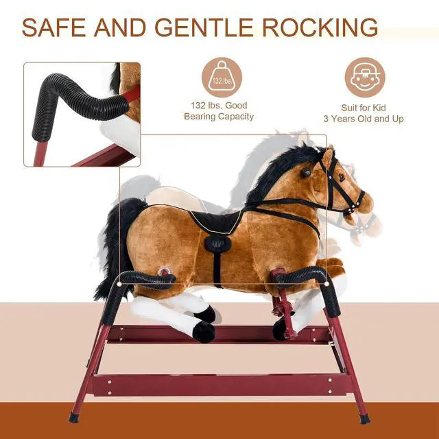 Alt view image 3 of 7 - Qaba Spring Rocking Horse Durable Plush for Toddlers with Realistic Sounds | Bouncing Rocker Toy