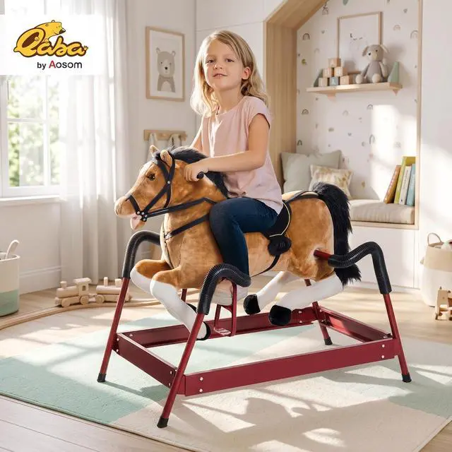 Alt view image 2 of 7 - Qaba Spring Rocking Horse Durable Plush for Toddlers with Realistic Sounds | Bouncing Rocker Toy
