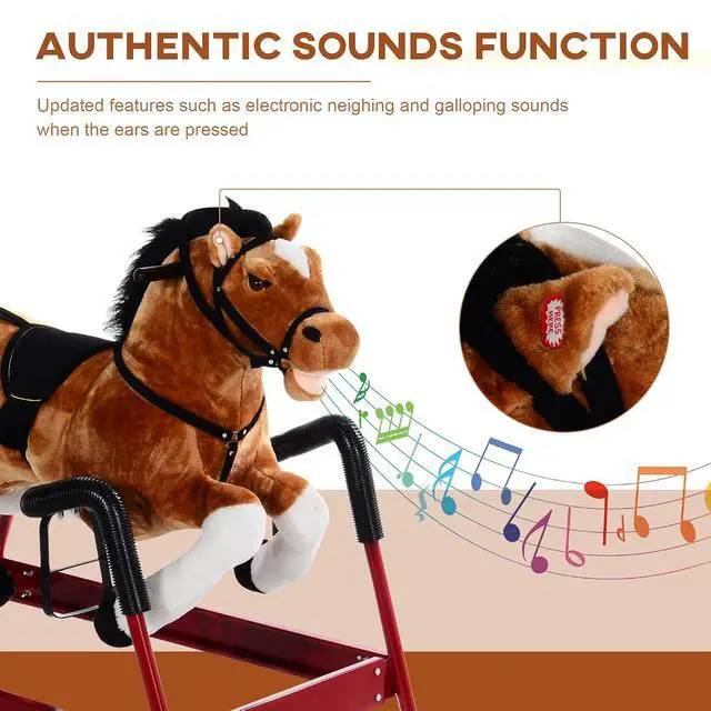 Alt view image 4 of 7 - Qaba Spring Rocking Horse Durable Plush for Toddlers with Realistic Sounds | Bouncing Rocker Toy