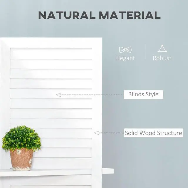 Alt view image 5 of 7 - Room Divider 4 Panel 67" Tall Privacy Screen 3 Display Shelves White | Wood Privacy Screen, 3 Display Shelves, Folding Storage, Bedroom or Home Office