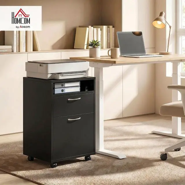 Alt view image 2 of 7 - Mobile Storage Cabinet Organizer, Bathroom Drawer Cabinet, Black | Printer Stand, Castors