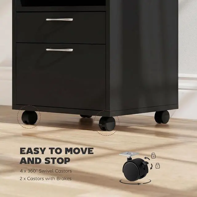 Alt view image 5 of 7 - Mobile Storage Cabinet Organizer, Bathroom Drawer Cabinet, Black | Printer Stand, Castors