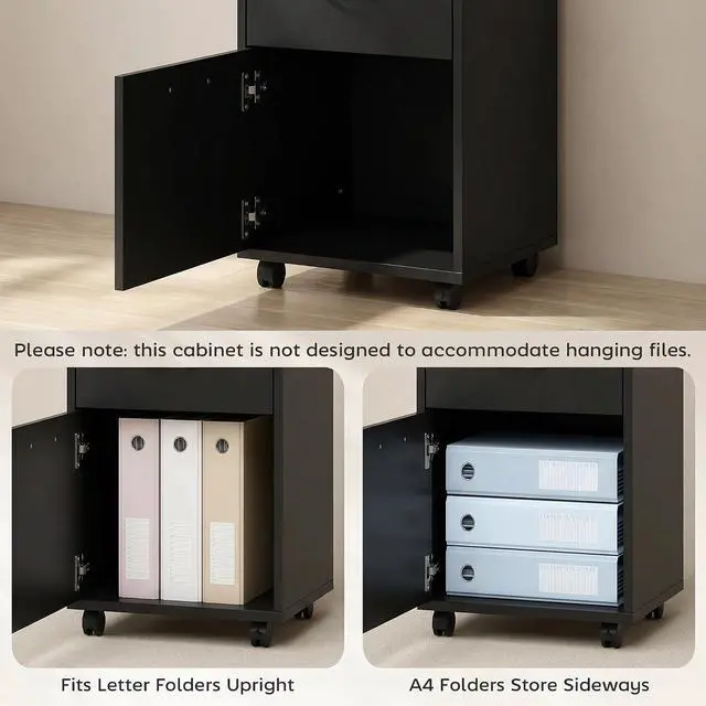 Alt view image 7 of 7 - Mobile Storage Cabinet Organizer, Bathroom Drawer Cabinet, Black | Printer Stand, Castors