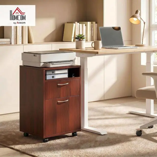 Alt view image 2 of 7 - Mobile Storage Cabinet Organizer, Bathroom Drawer Cabinet, Brown | Printer Stand, Castors