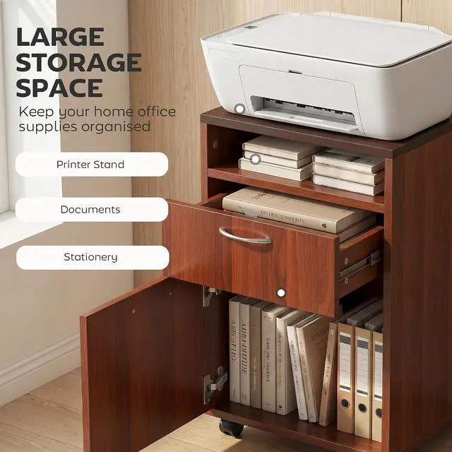 Alt view image 4 of 7 - Mobile Storage Cabinet Organizer, Bathroom Drawer Cabinet, Brown | Printer Stand, Castors
