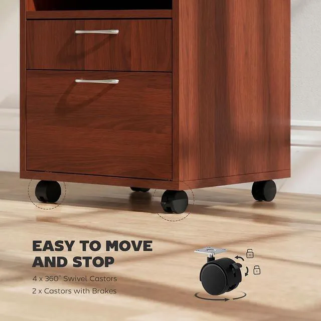 Alt view image 5 of 7 - Mobile Storage Cabinet Organizer, Bathroom Drawer Cabinet, Brown | Printer Stand, Castors