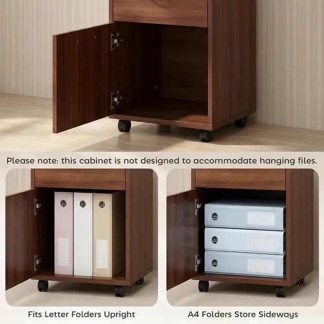 Alt view image 7 of 7 - Mobile Storage Cabinet Organizer, Bathroom Drawer Cabinet, Brown | Printer Stand, Castors