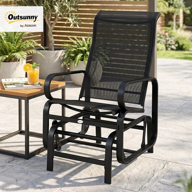 Alt view image 2 of 7 - Outdoor Glider Chair, Smooth Gliding Mechanism, Black | Gliders for Outside Patio, Lightweight Construction, Backyard
