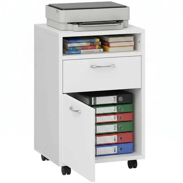Main image of Mobile Storage Cabinet Organizer, Bathroom Drawer Cabinet, White | Printer Stand, Castors