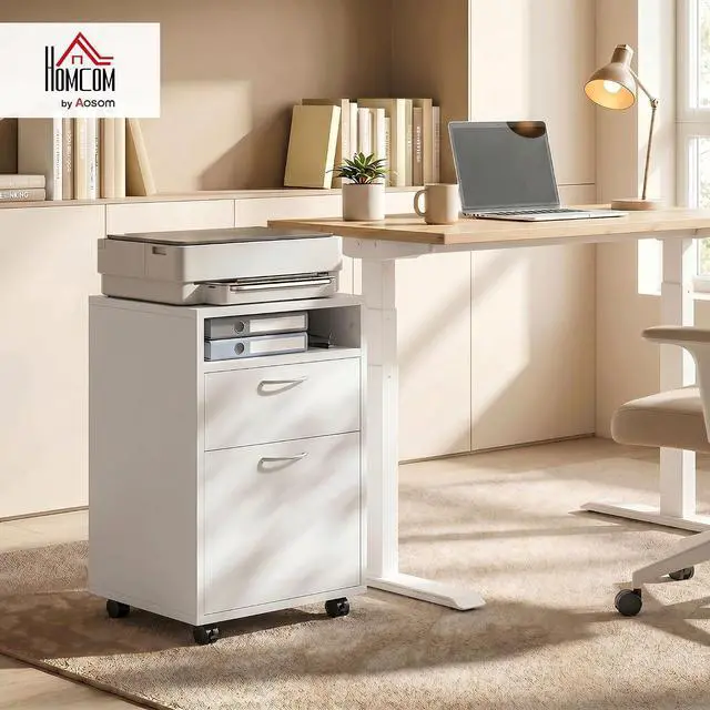 Alt view image 2 of 7 - Mobile Storage Cabinet Organizer, Bathroom Drawer Cabinet, White | Printer Stand, Castors